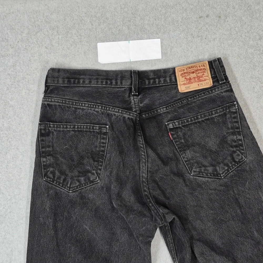 Levi's 550 Men Jeans 36X32 Black Denim Relaxed Fit Grunge Embroidered